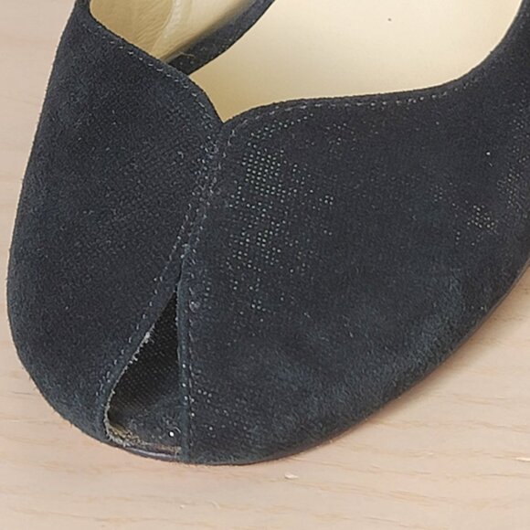 BCBGMAXAZRIA Kelly Black Metallic Leather Peep Toe Heels Size EU 39/US 8.5 - Picture 8 of 16